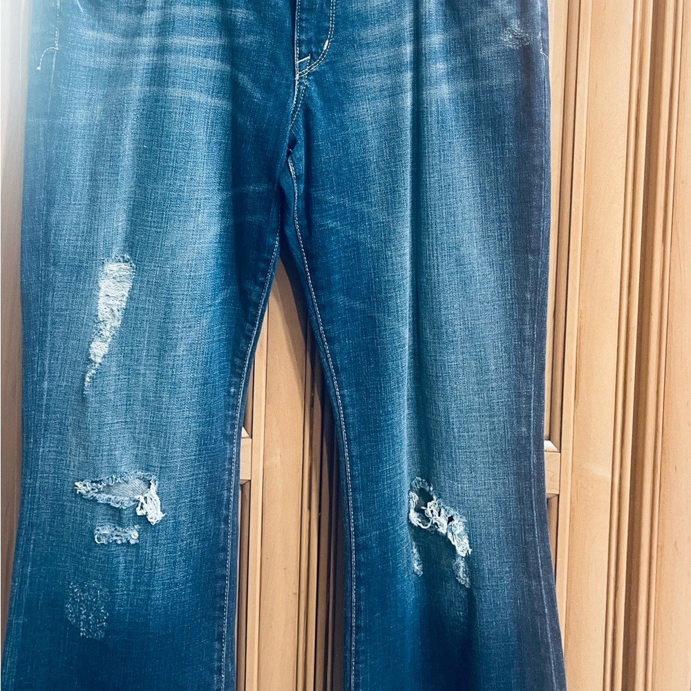 Express Blue Boot Cut Jeans with Distressed Details